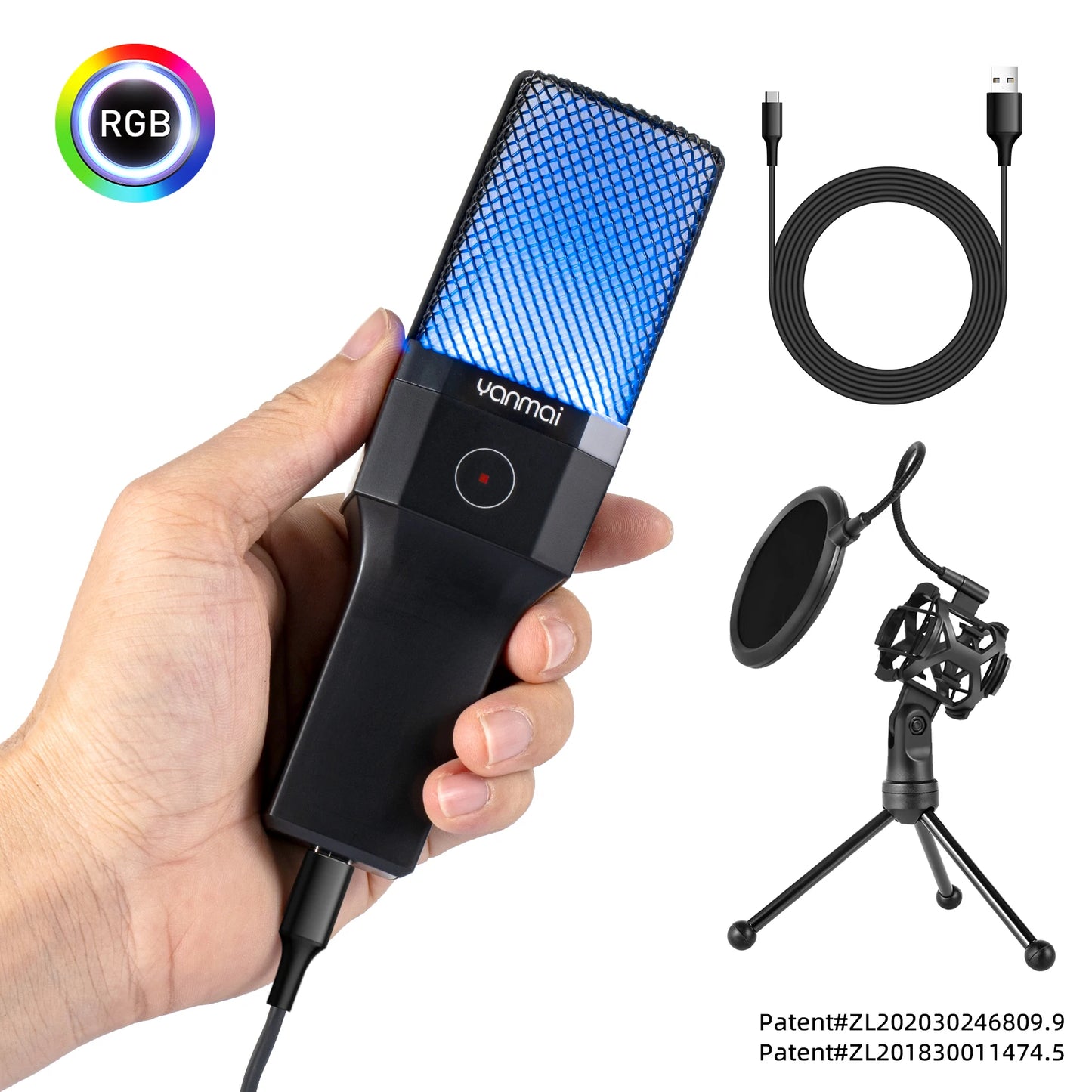 USB Condenser Microphone Kit with RGB Light for PC Streaming