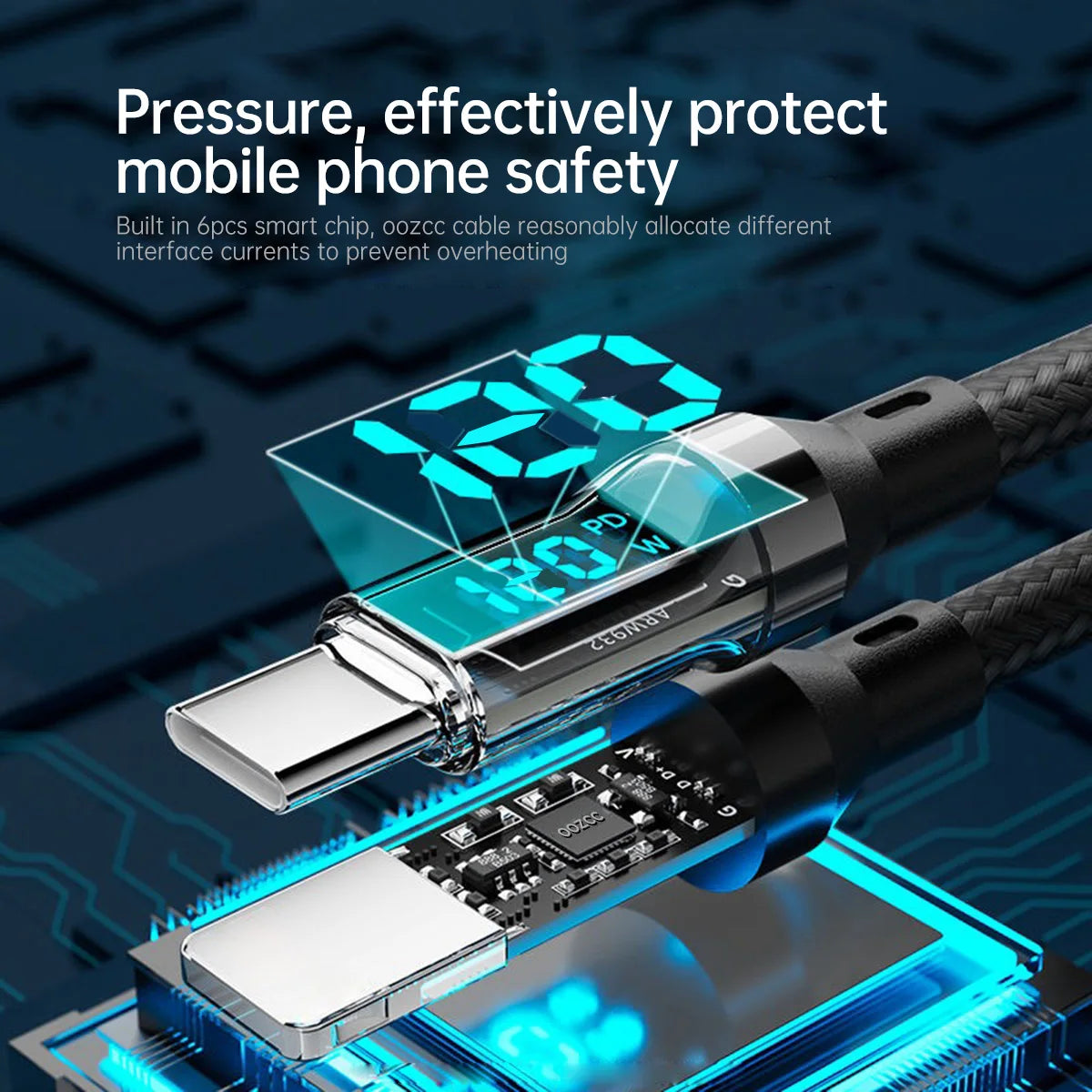 120W Super Fast Charging Cable w/ LCD Watt Display (for iPhone/USB-C)