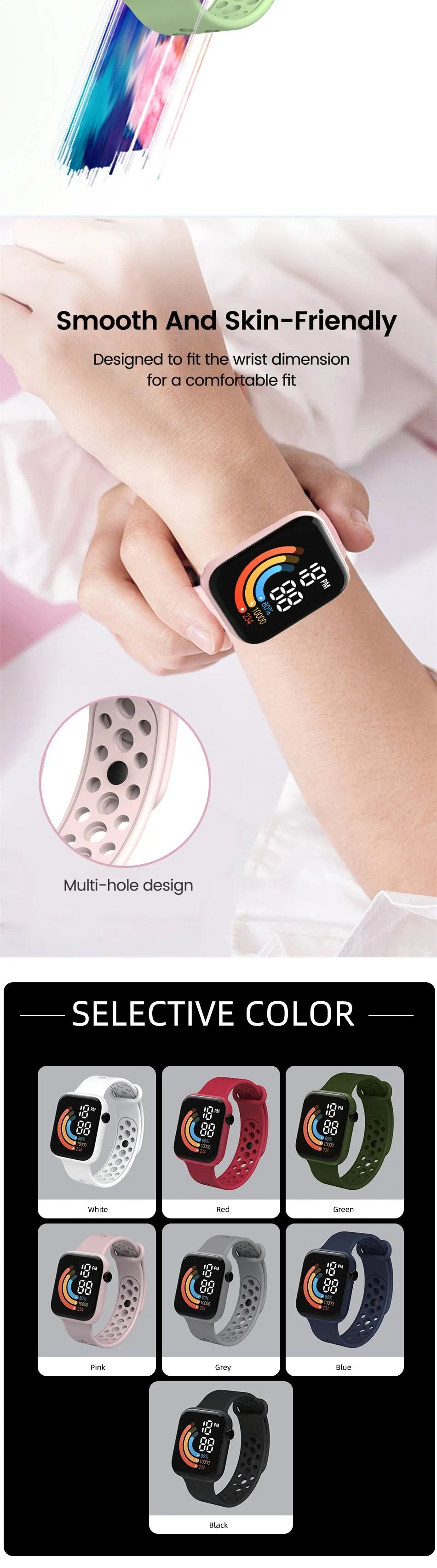 LED Digital Sport Watch (Waterproof / Silicone Strap)