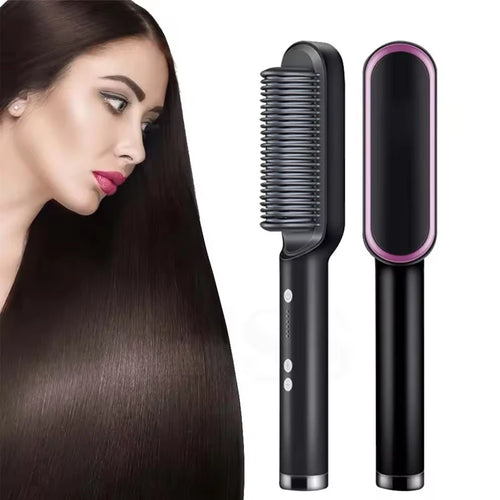 Professional Electric Hair Straightener Brush | Fast Heating Ceramic 2-in-1 Tool