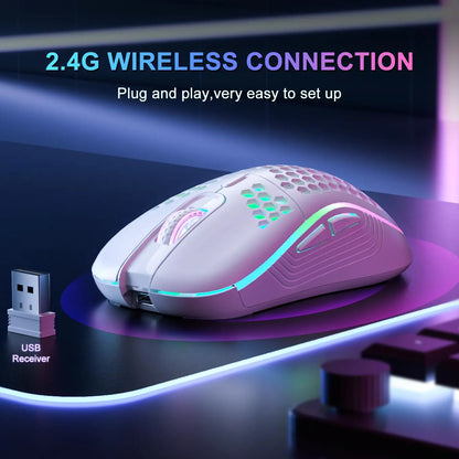 2.4G Wireless Gaming Mouse (RGB Honeycomb Design, Rechargeable)