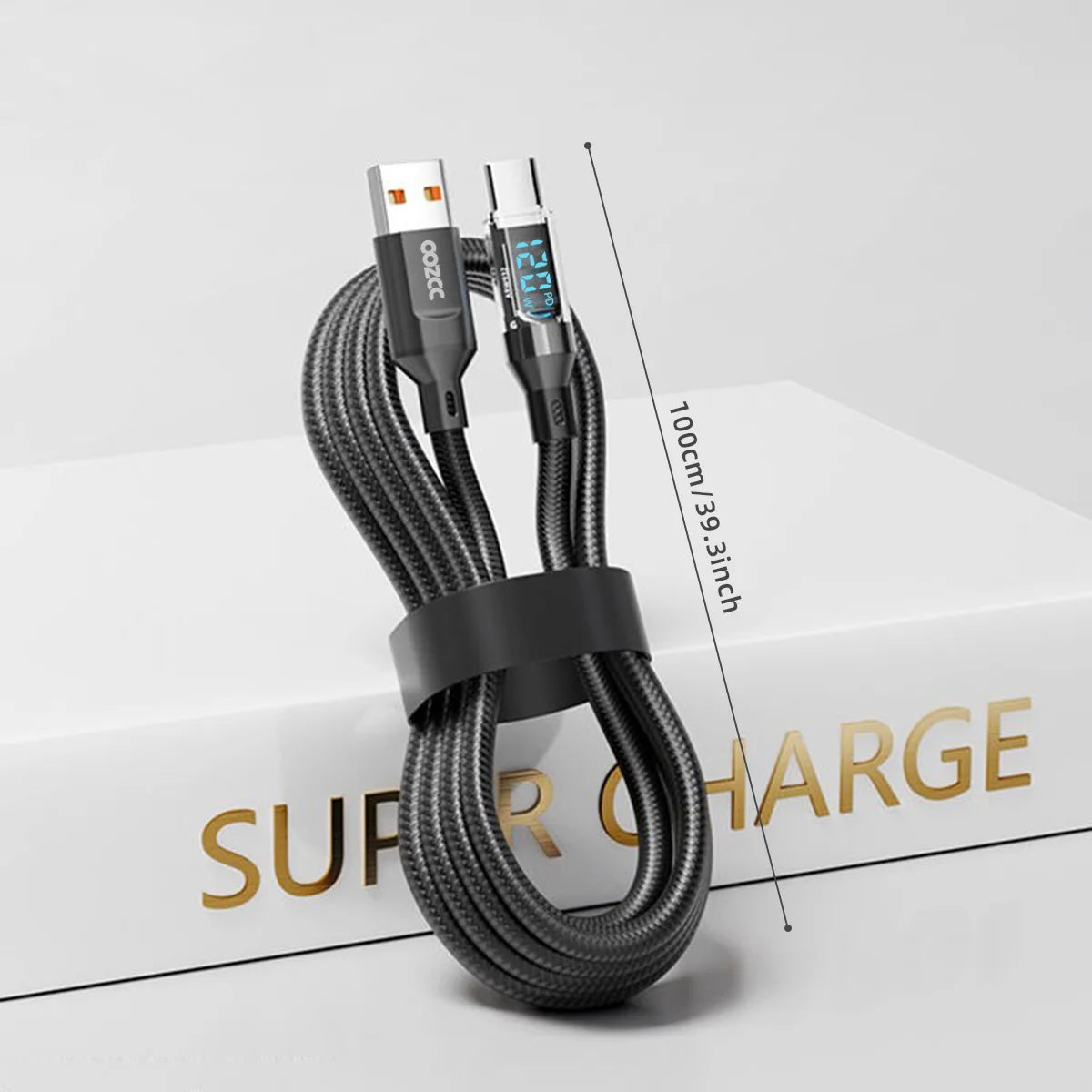 120W Super Fast Charging Cable w/ LCD Watt Display (for iPhone/USB-C)