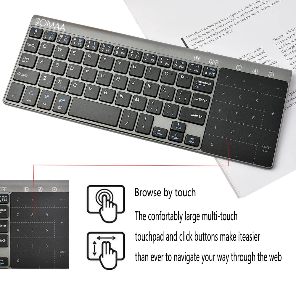 Portable Mini Wireless Keyboard with Touchpad (2.4G/Bluetooth)