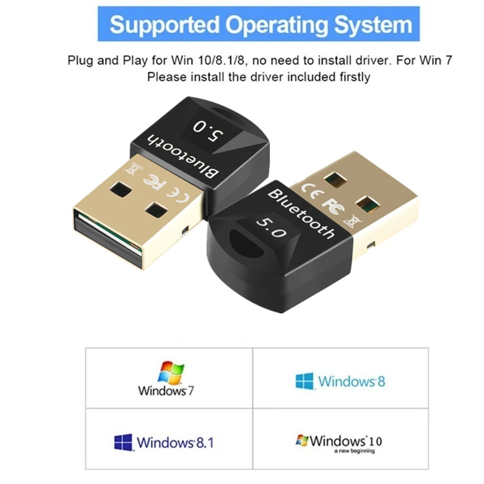 Bluetooth 5.0 USB Adapter & Receiver | High Speed Wireless Dongle for PC