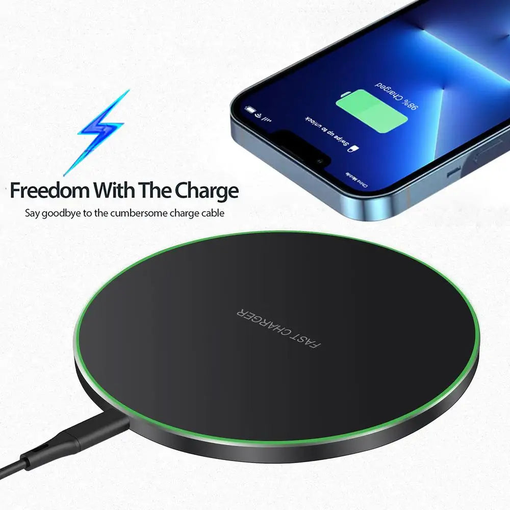 15W Max Wireless Fast Charger Pad | Safe, High-Speed Charging for Phones