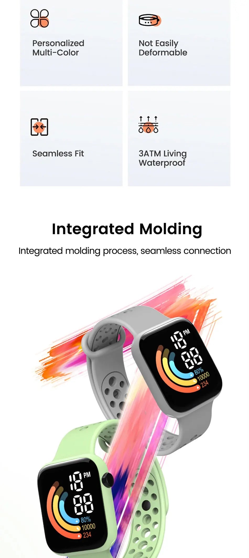 LED Digital Sport Watch (Waterproof / Silicone Strap)