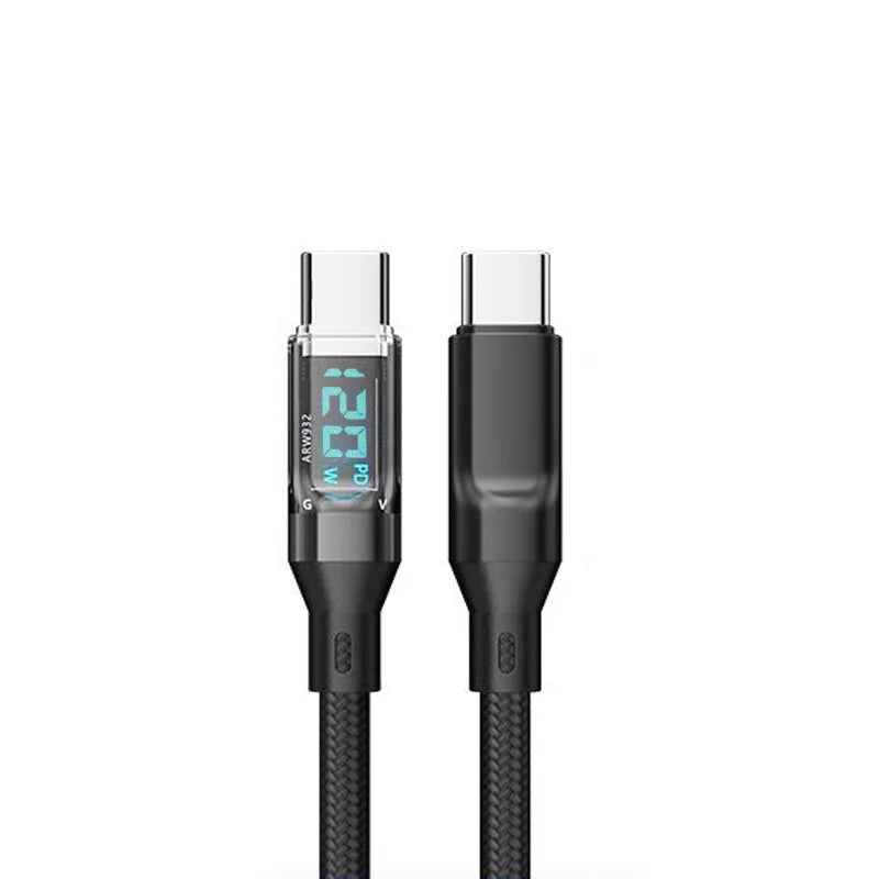 120W Super Fast Charging Cable w/ LCD Watt Display (for iPhone/USB-C)