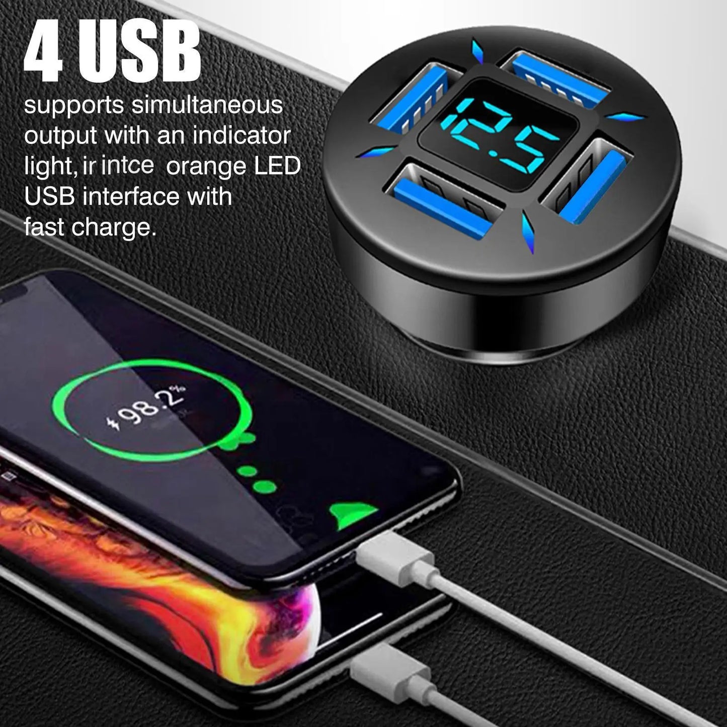 66W Fast Car Charger Adapter | 4-Port USB A & USB C Quick Charging