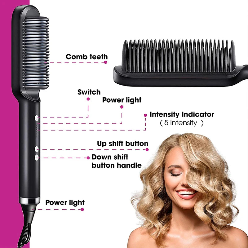 Professional Electric Hair Straightener Brush | Fast Heating Ceramic 2-in-1 Tool