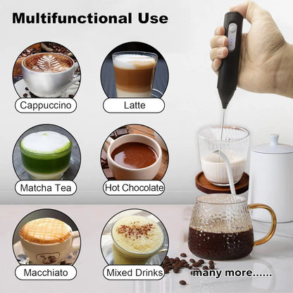 USB Rechargeable Electric Milk Frother (3 Speeds) for Coffee