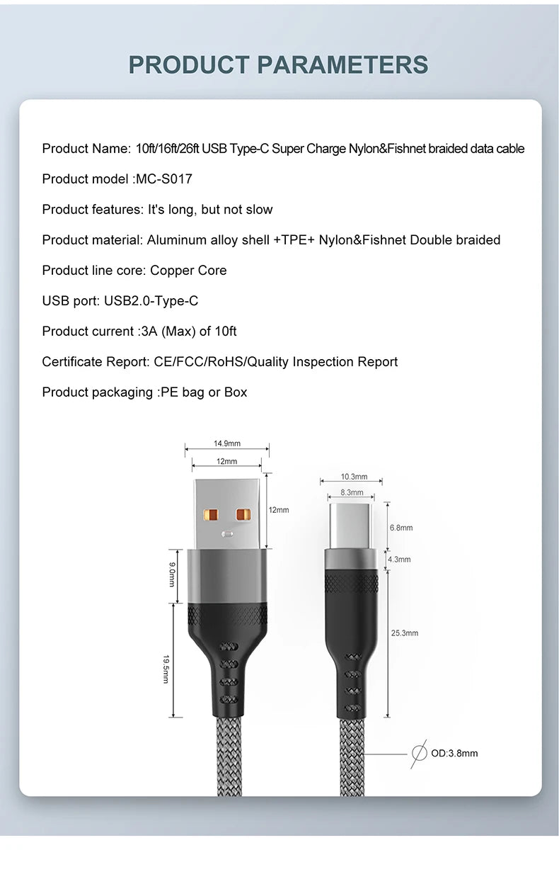 USB Type C 6A Fast Charging Cable (Multi-Length, Super-Charge)