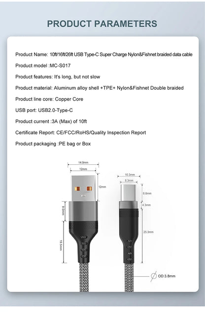 USB Type C 6A Fast Charging Cable (Multi-Length, Super-Charge)