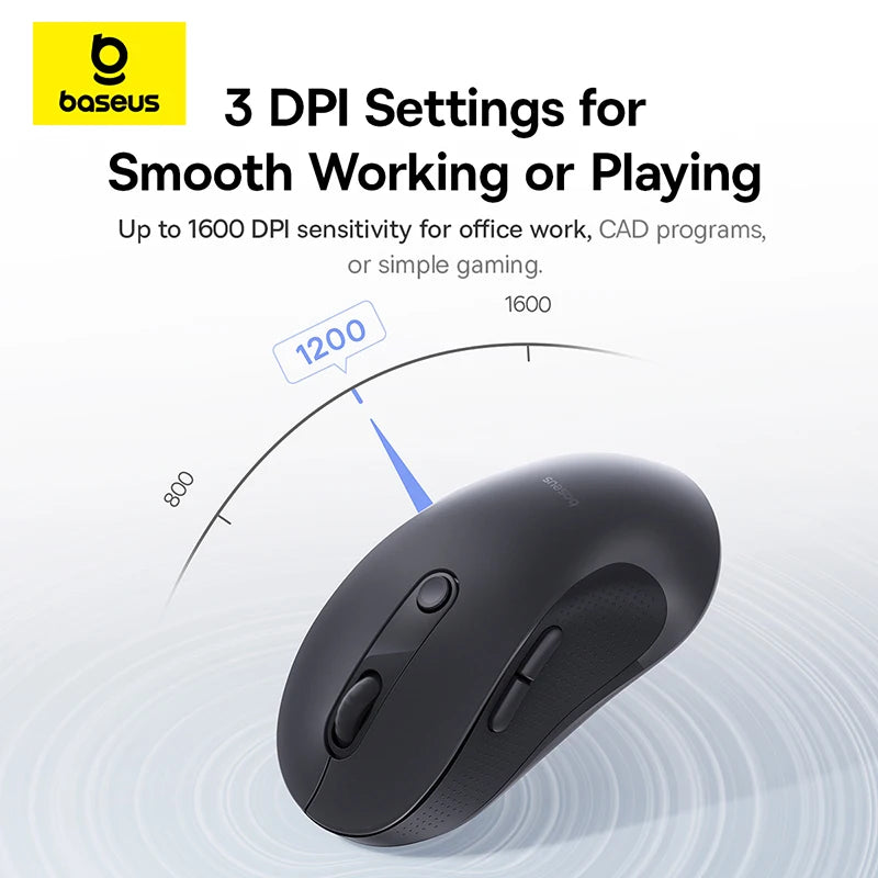 BASEUS Wireless Bluetooth 5.3 Mouse | Ergonomic, 7 Silent Buttons for PC/Laptop