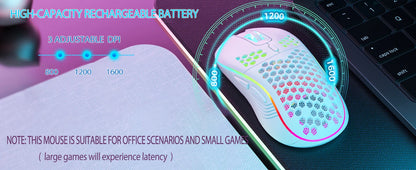 2.4G Wireless Gaming Mouse (RGB Honeycomb Design, Rechargeable)