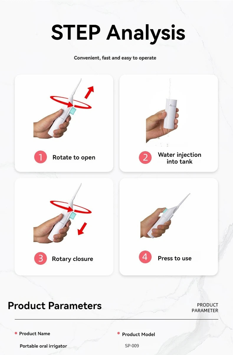 Portable High-Pressure Manual Oral Irrigator (Water Flosser)