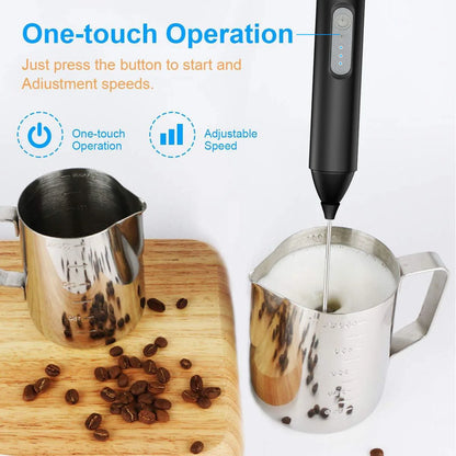 USB Rechargeable Electric Milk Frother (3 Speeds) for Coffee