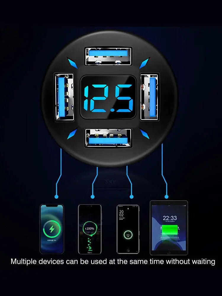 66W Fast Car Charger Adapter | 4-Port USB A & USB C Quick Charging