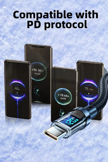 120W Super Fast Charging Cable w/ LCD Watt Display (for iPhone/USB-C)