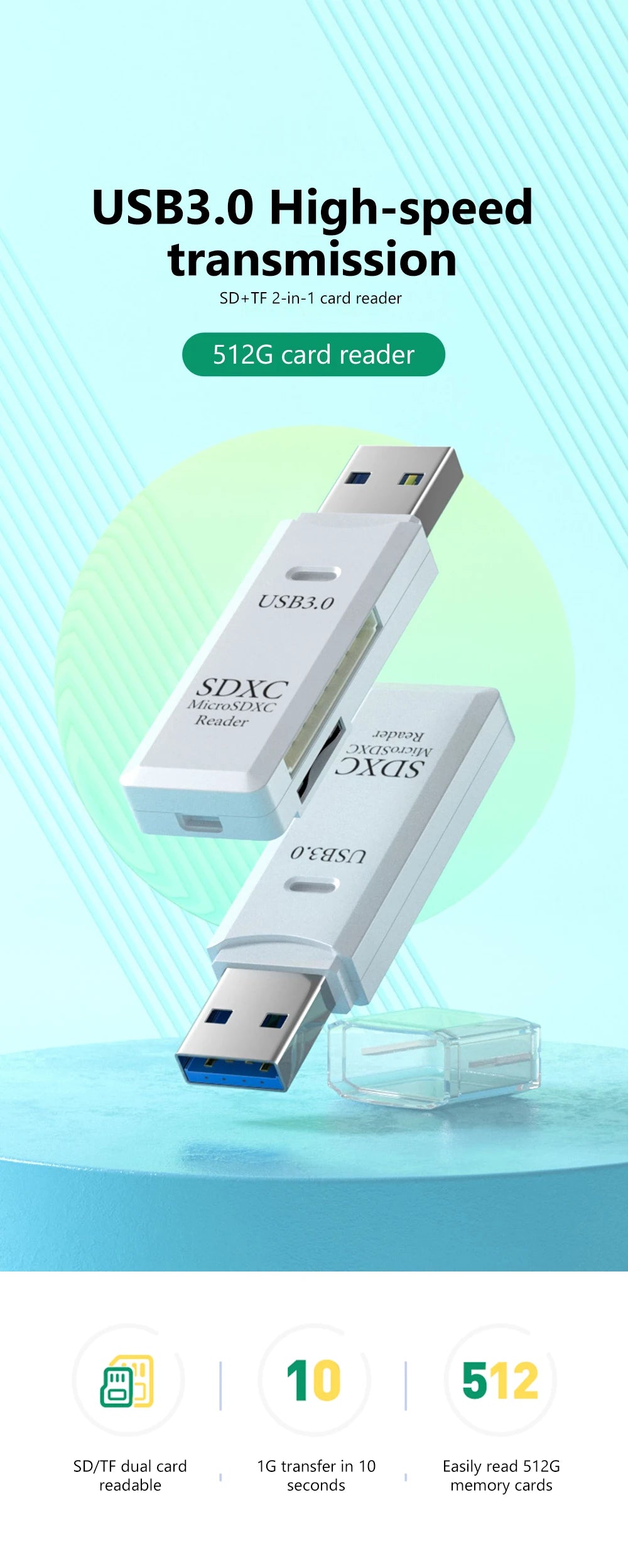 High-Speed USB 3.0 (2-in-1) SD/Micro SD Card Reader