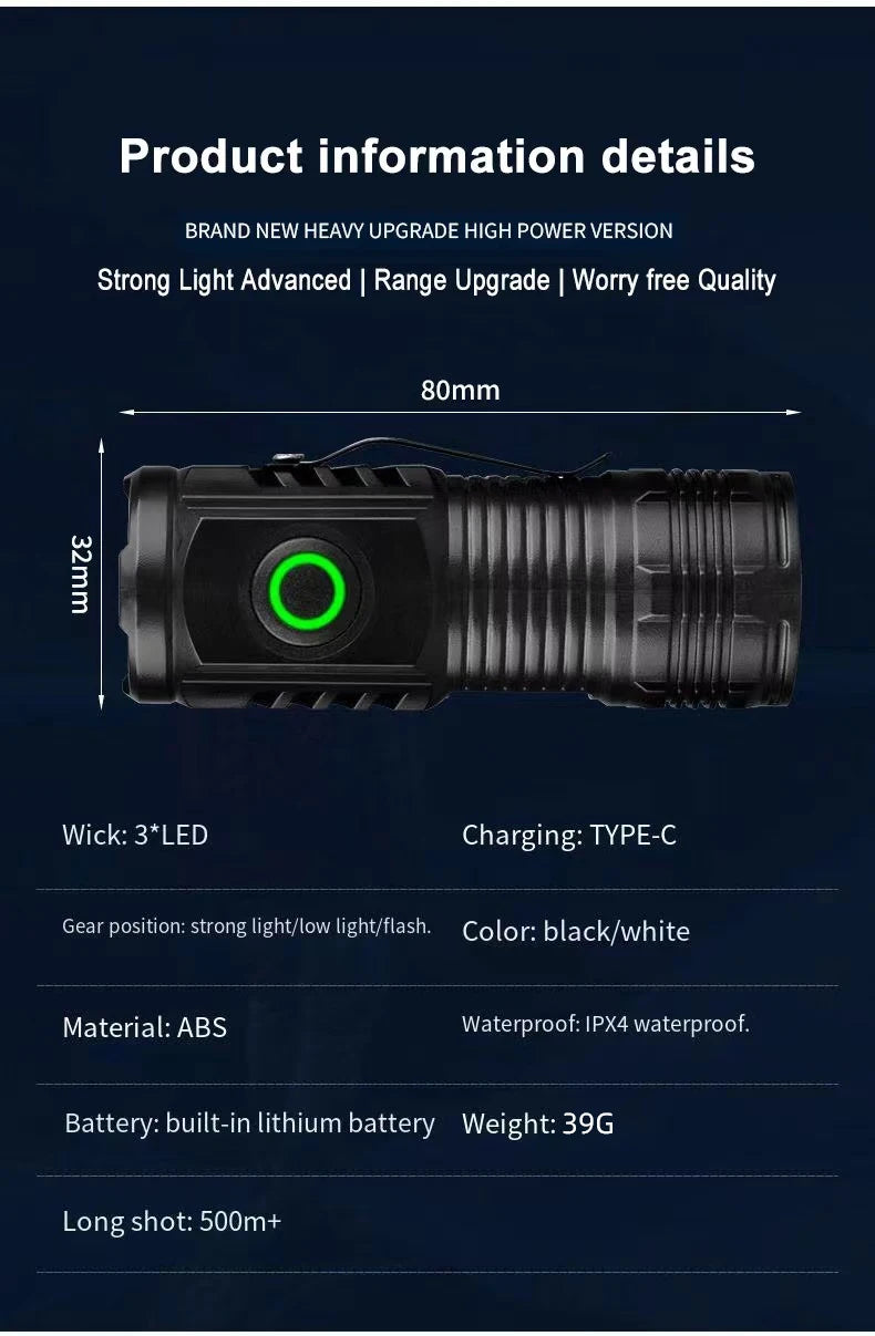 Rechargeable Multi-functional LED Flashlight (Strong Light & Long Range)
