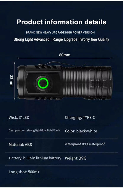 Rechargeable Multi-functional LED Flashlight (Strong Light & Long Range)