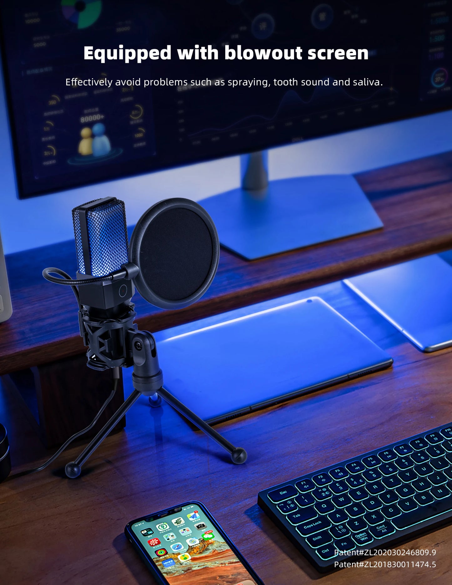 USB Condenser Microphone Kit with RGB Light for PC Streaming