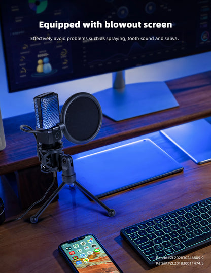 USB Condenser Microphone Kit with RGB Light for PC Streaming