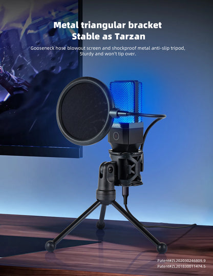 USB Condenser Microphone Kit with RGB Light for PC Streaming