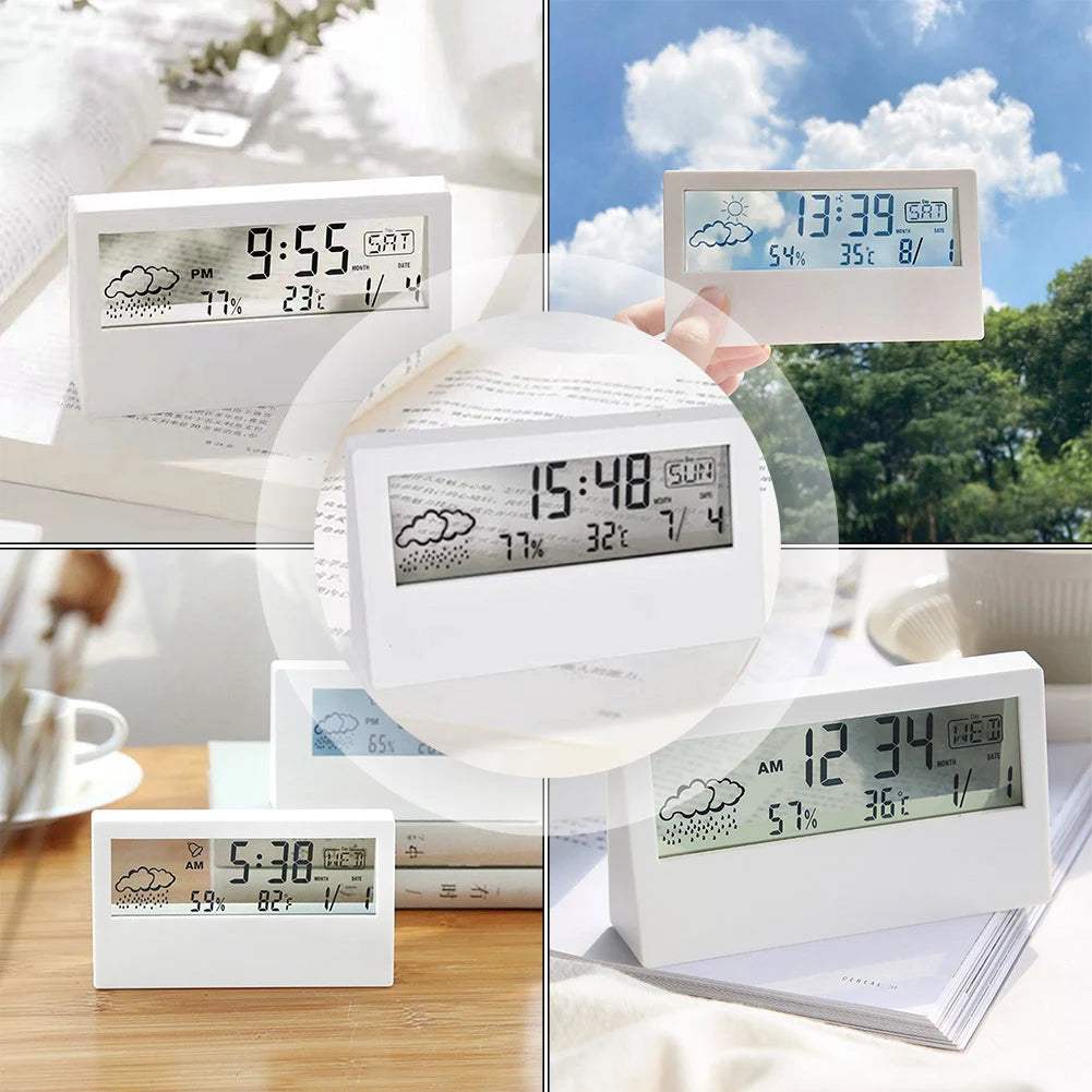 LED Desktop Alarm Clock with Thermo-Hygrometer and Weather Display