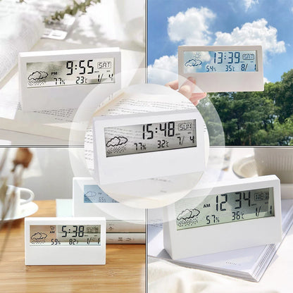 LED Desktop Alarm Clock with Thermo-Hygrometer and Weather Display