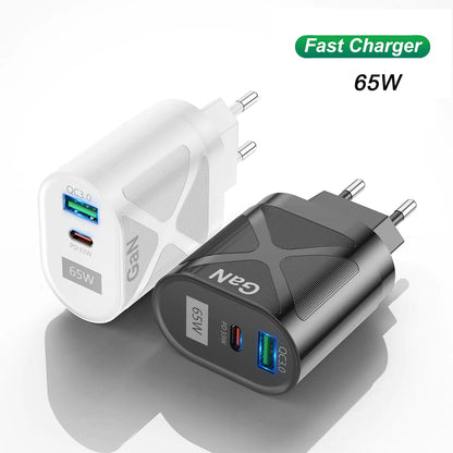 65W GaN QuickCharge Adapter for Phones & Laptops