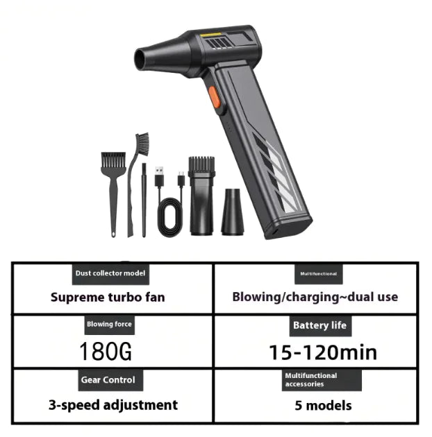 Compact 4-Speed Fan & Vacuum Cleaner, USB Rechargeable