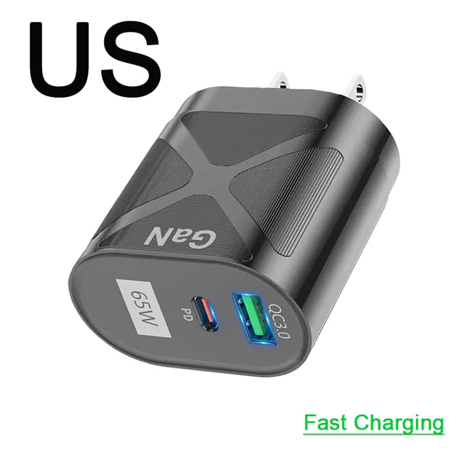65W GaN QuickCharge Adapter for Phones & Laptops